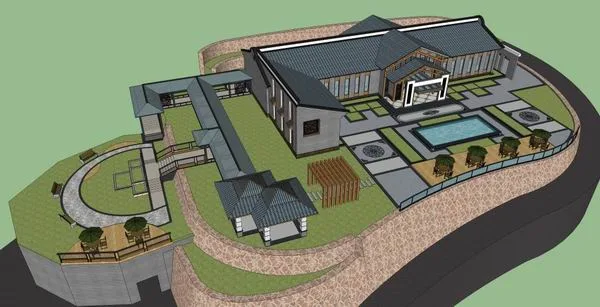 Sketchup住宅模型|多层山顶会所，住宅，中式风格
