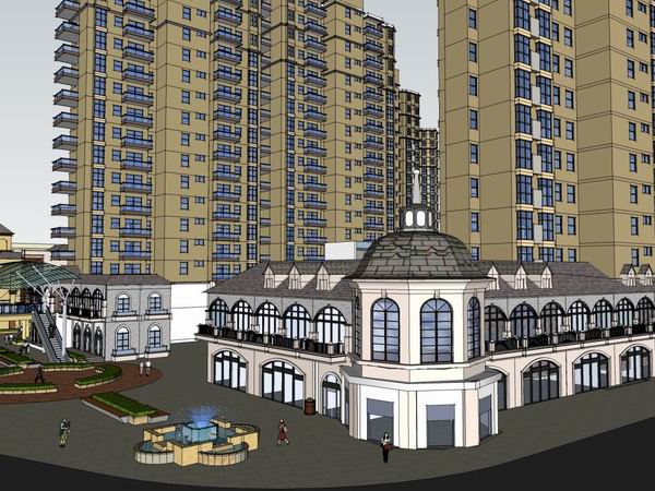 Sketchup住宅模型|高层住宅，底层商业，西班牙古典风格