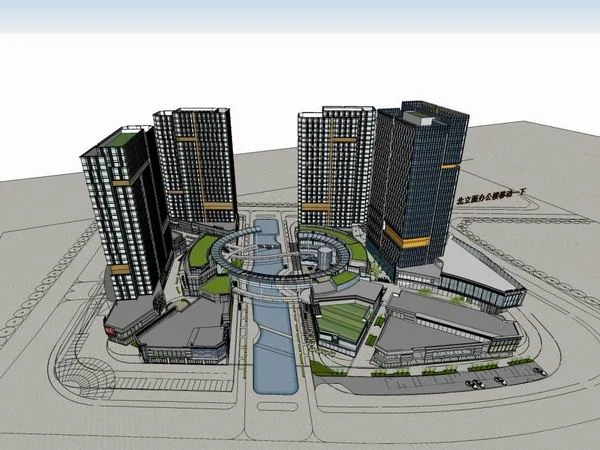 Sketchup综合体模型|多高层综合体，办公楼，商业，公寓住宅，现代风格