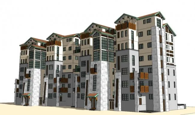 Sketchup住宅模型|多层住宅，古典风格