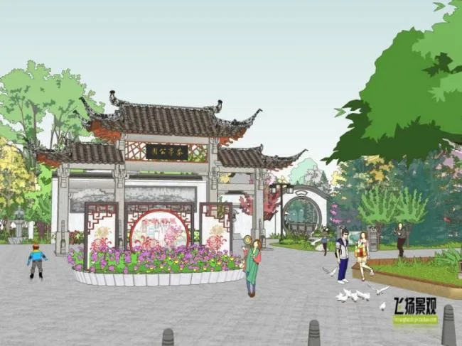 Sketchup景观模型|公园景观，中式风格，中式公园