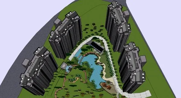Sketchup住宅模型|高层住宅，景观公园，现代风格