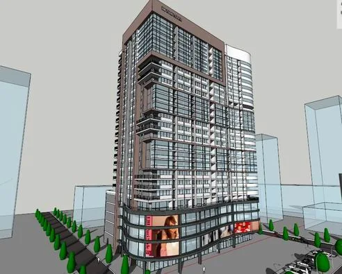 Sketchup商业模型|高层公寓住宅，底层商业，现代风格