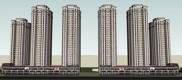 Sketchup住宅模型|高层住宅和底层商业，现代风格