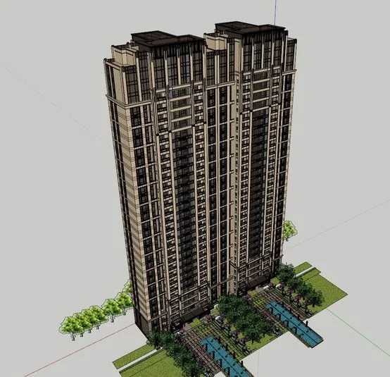 Sketchup住宅模型|高层住宅，底部商业，古典风格