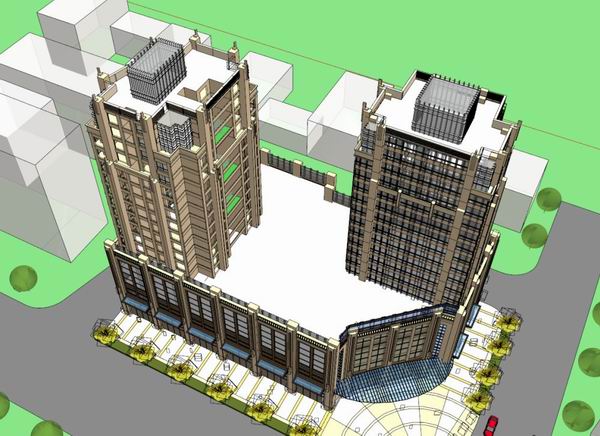 Sketchup住宅模型|高层住宅，底部商业，现代风格