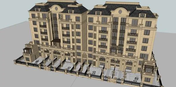 Sketchup住宅模型|多层住宅，洋房，古典风格，7层
