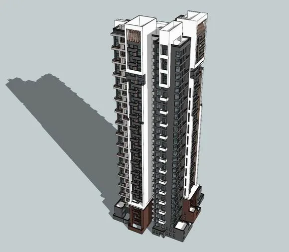 Sketchup住宅模型|超高层住宅，现代中式风格，32层