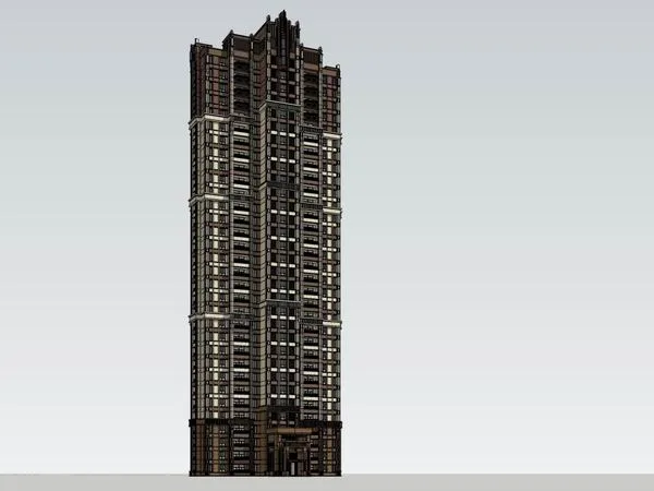 Sketchup住宅模型|超高层住宅，古典风格，33层