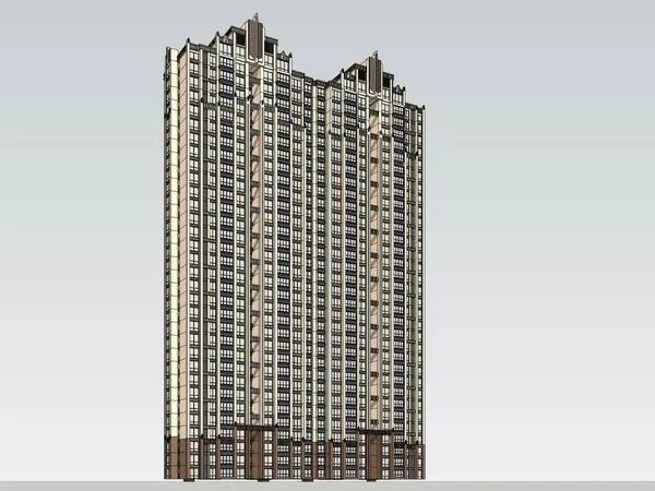 Sketchup住宅模型|超高层住宅，古典风格，33层