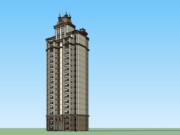 Sketchup住宅模型|高层住宅，古典风格，18层