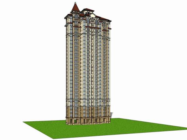 Sketchup住宅模型|超高层住宅，古典风格，30层