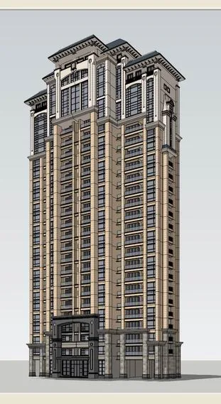 Sketchup住宅模型|高层住宅，古典风格，26层