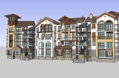 Sketchup住宅模型|多层联排住宅，古典风格，4层-BIM建筑网