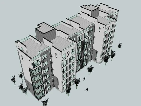 Sketchup住宅模型|多层住宅，现代风格，6层