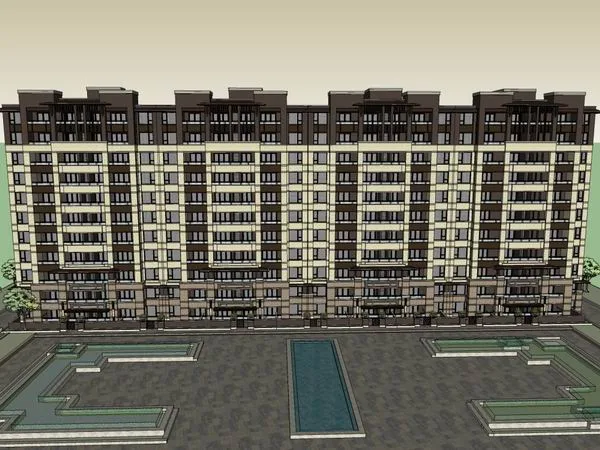 Sketchup住宅模型|多层联排住宅，古典风格，11层
