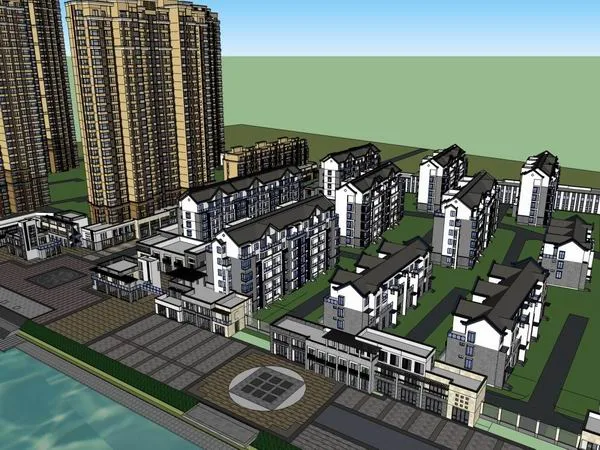 Sketchup住宅模型|多高层住宅小区，古典风格