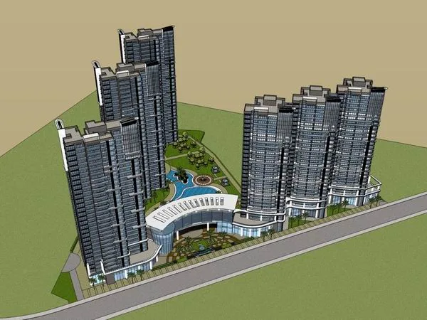 Sketchup住宅模型|超高层住宅，现代风格，底部商业，31层