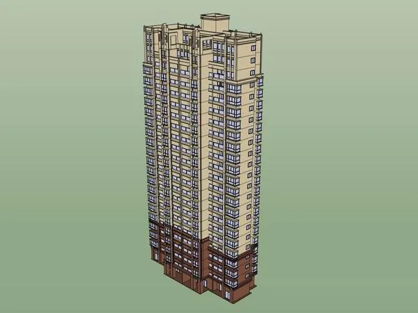 Sketchup住宅模型|高层住宅，古典风格，23层