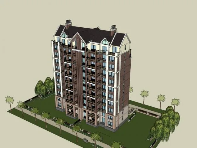 Sketchup住宅模型|高层住宅，古典风格，11层
