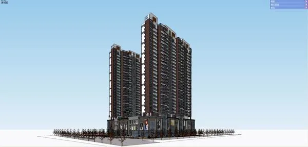Sketchup住宅模型|高层住宅，底部商业，办公，泳池，现代风格，29层