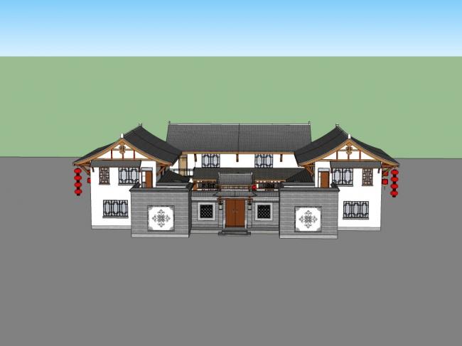 Sketchup住宅模型|多层四合院住宅，中式风格