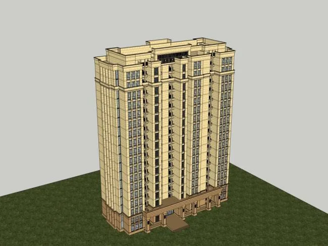 Sketchup住宅模型|高层老年人住宅，公寓，古典风格，18层
