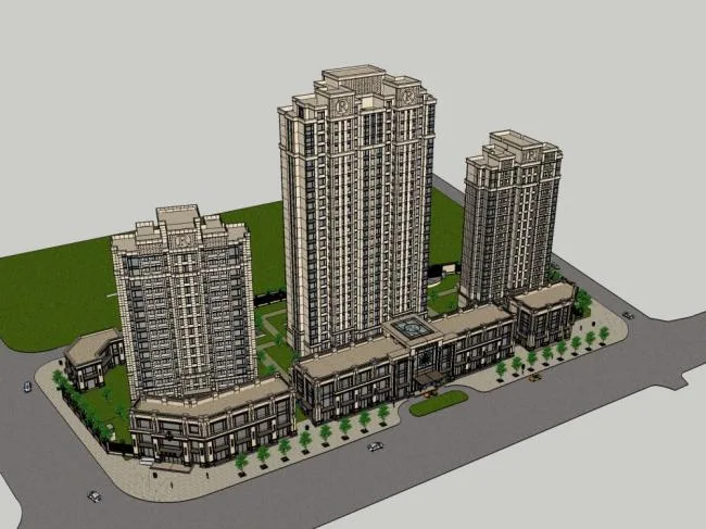 Sketchup住宅模型|高层住宅，古典风格，25层