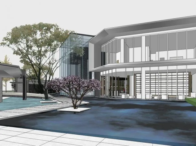 Sketchup商业模型|售楼处，新中式风格，商业建筑
