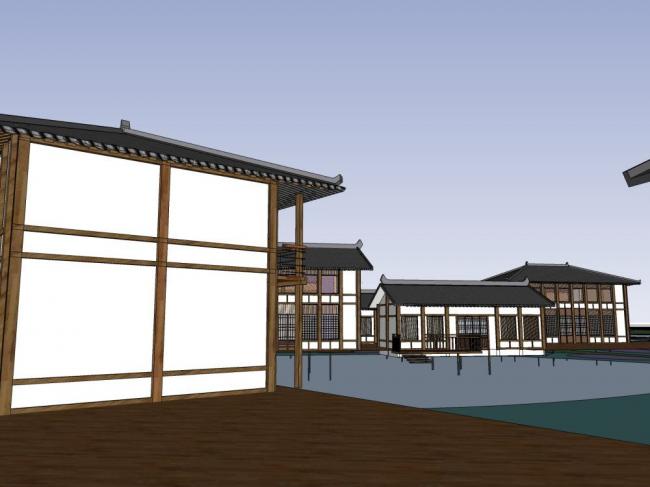 Sketchup商业模型|商业街，中式风格