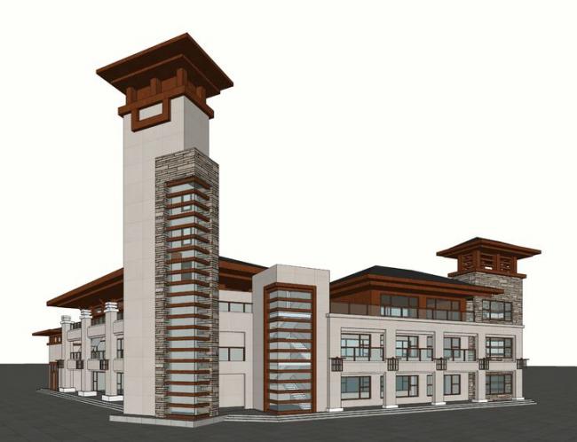 Sketchup商业模型|多层商业会所，中式风格