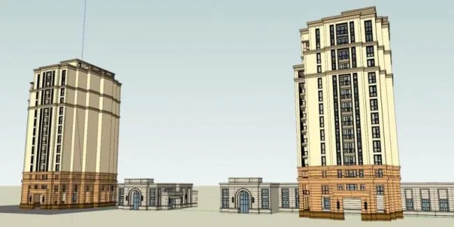 Sketchup住宅模型|高层住宅楼，古典风格
