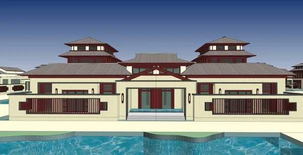Sketchup酒店模型|多层酒店别墅，古典风格