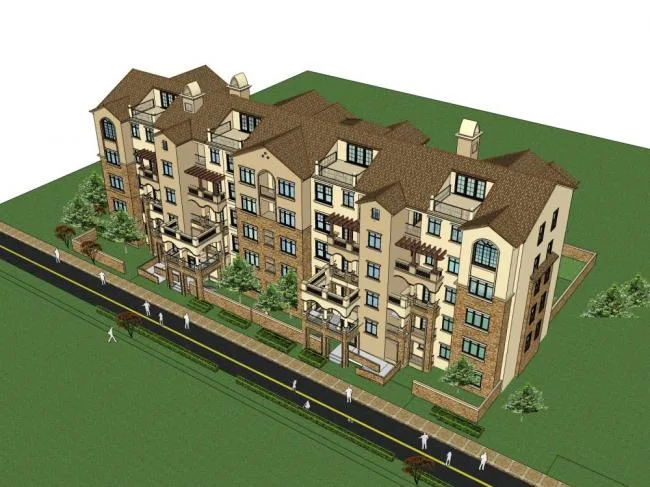Sketchup住宅模型|多层住宅小区，古典风格