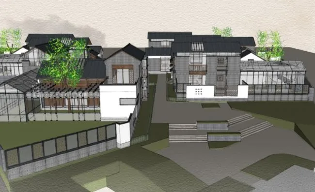 Sketchup住宅模型|多层徽派现代四合院，住宅，中式风格