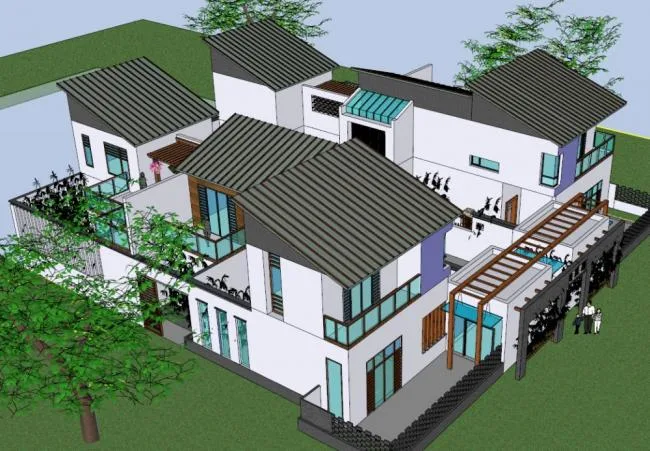 Sketchup住宅模型|多层四合院，住宅，古典风格