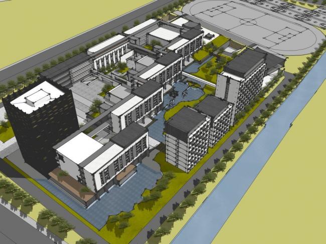 Sketchup学校模型|校园，多层学校，教育建筑，教学楼，现代风格