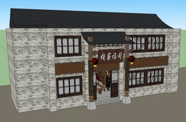 Sketchup商业模型|多层客栈酒店，中式风格