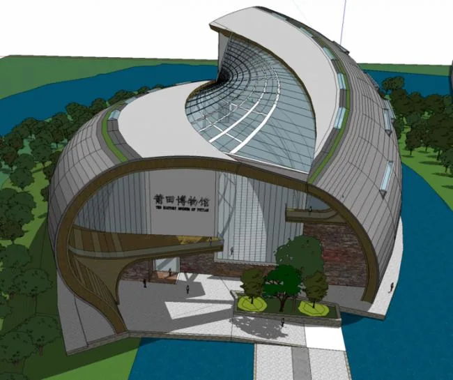 Sketchup文化模型|莆田博物馆，文化建筑，现代风格