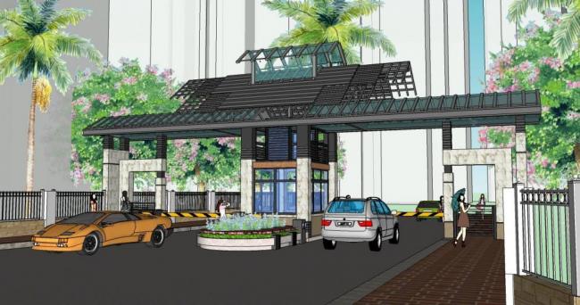 Sketchup景观模型|入口景观，保安亭，单层，中式风格