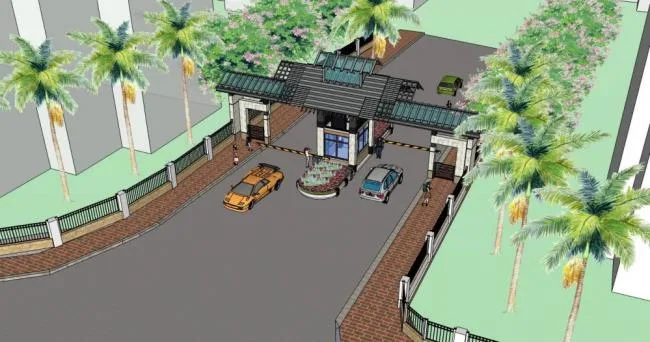 Sketchup景观模型|入口景观，保安亭，单层，中式风格