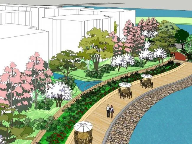 Sketchup景观模型|驳岸景观，现代风格