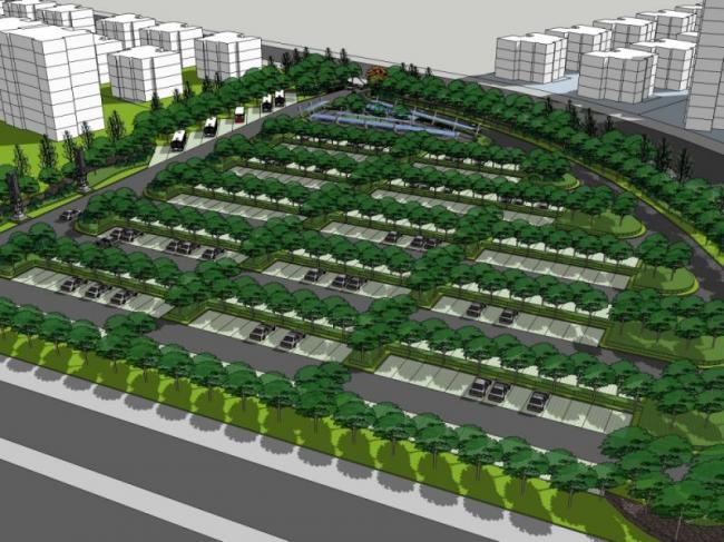 Sketchup景观模型|停车场景观，现代风格