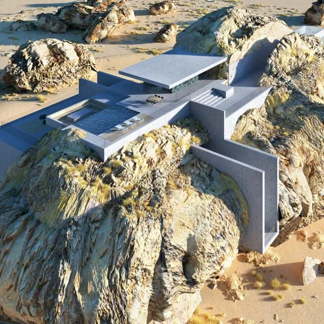 BIM建筑|“岩石中的屋子”：混凝土板的有机几何切割