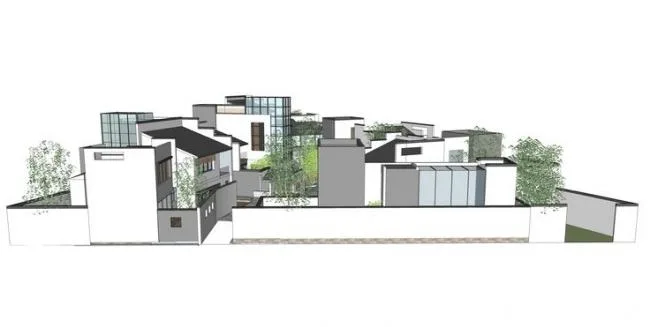Sketchup别墅模型|别墅群，住宅，中式风格，院落，景观，水景