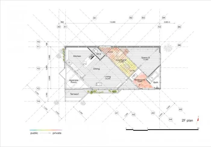 BIM建筑|神户“帽盒”之家，旋转45度的平面