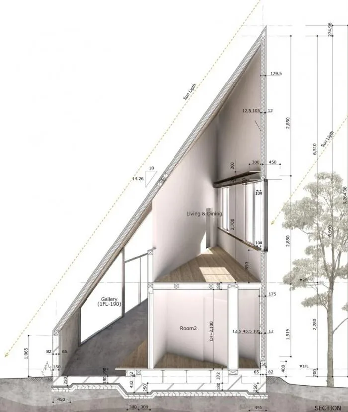 BIM建筑|陡坡屋顶和对角线展墙的三维构图：日本8.5住宅 / DOG