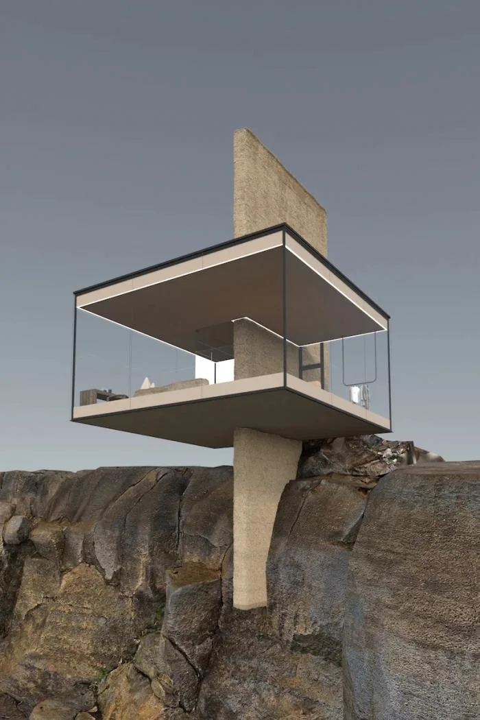 BIM建筑|矗立于悬崖绝壁上的极简玻璃小屋 / Yakusha Design