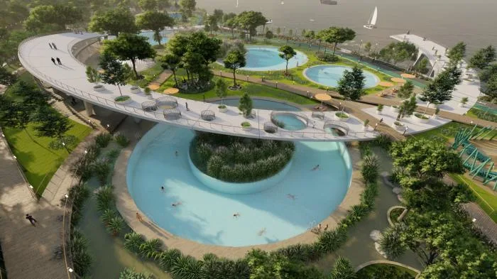 BIM建筑|河岸的“自然驿站”：蚕室区汉江市民公园天然游泳池 / 佰筑建筑+Carve