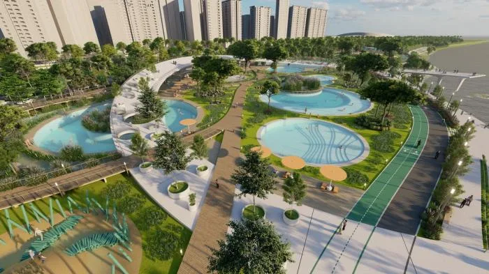 BIM建筑|河岸的“自然驿站”：蚕室区汉江市民公园天然游泳池 / 佰筑建筑+Carve